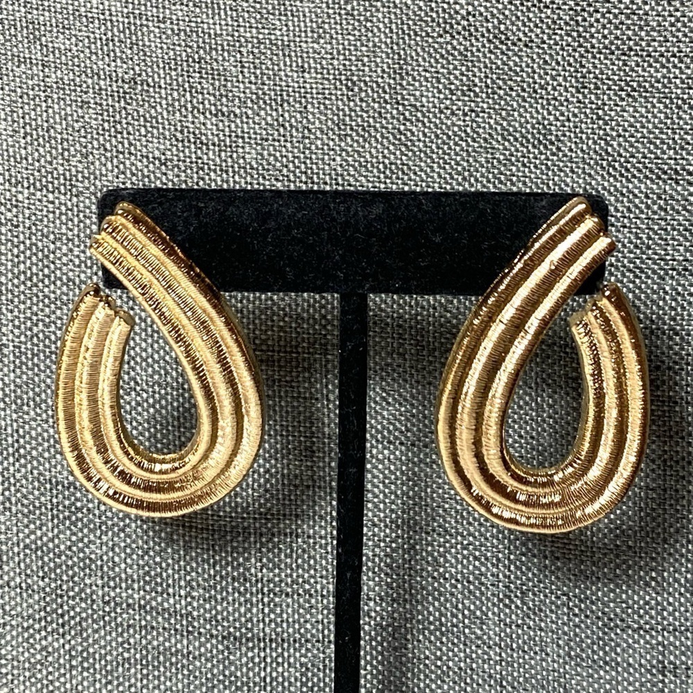 GIVENCHY Textured Gold Tone Post Pierced Earrings 80's French Couture